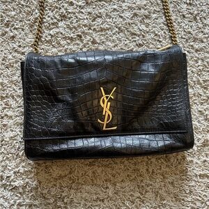 Saint Laurent Black Croc-Embossed Crossbody Bag